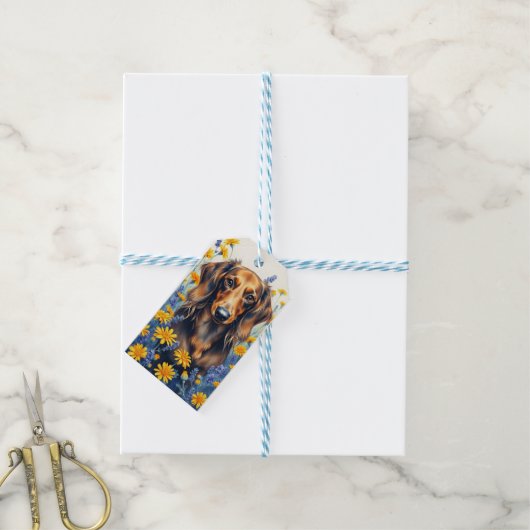 Langharige Dachshund Cadeaulabel (Met Touw)