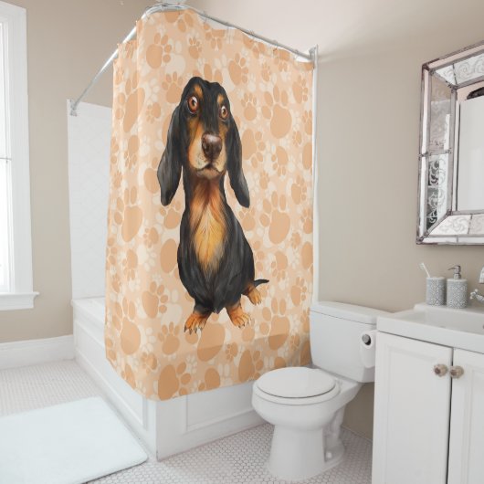 Langharige Dachshund Douchegordijn (In situ)