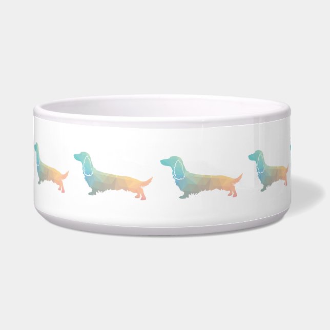 Langharige Dachshund Geo Silhouette Pastel Voerbakje (Voorkant)