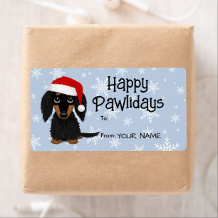 Langharige Dachshund Hond Kerstmis Gift Labels