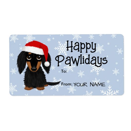 Langharige Dachshund Hond Kerstmis Gift Labels (Voorkant)