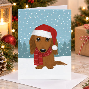 Langharige Dachshund Kerstman Wiener Hond Kerstmis Feestdagen Kaart