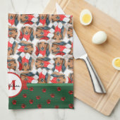 Langharige Dachshund Patroon Monogram Kersthond Theedoek (Quarter Fold)