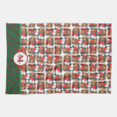 Langharige Dachshund Patroon Monogram Kersthond Theedoek (Horizontaal)
