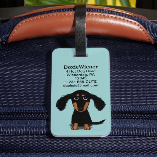 Langharige Dachshund Puppy Bagagelabel (Achter Insitu 4)