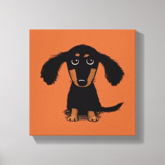 Langharige Dachshund Puppy Canvas Afdruk (Voorkant)