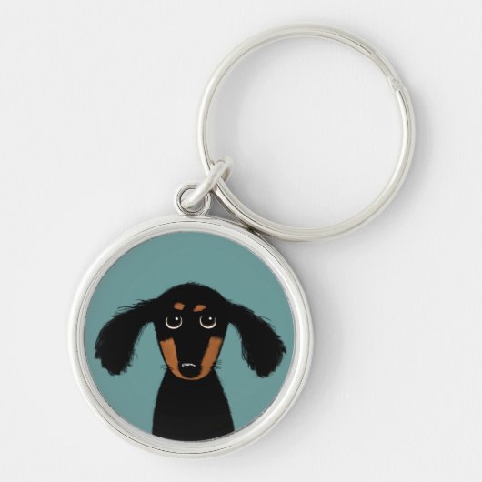 Langharige Dachshund Puppy Sleutelhanger (Voorkant)