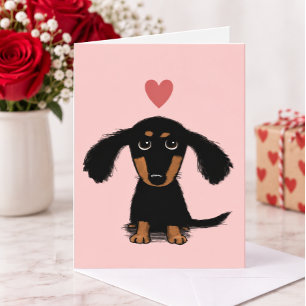 Langharige Dachshund Puppy Valentijnsdag Liefde Feestdagen Kaart