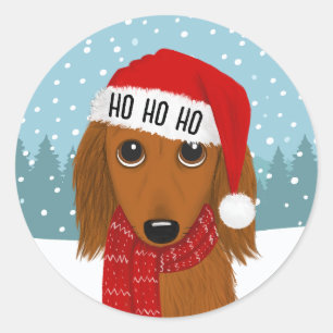 Langharige Dachshund Santa Kerstmis Hond Custom Ronde Sticker
