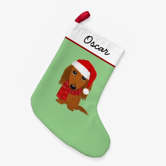Langharige Dachshund Santa Schattige Wiener Dog Kleine Kerstsok (Voorkant (Hangend))