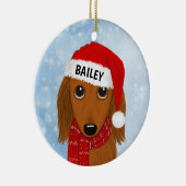 Langharige Dachshund Santa Wiener Hond Aangepaste Keramisch Ornament (Rechts)