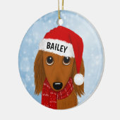 Langharige Dachshund Santa Wiener Hond Aangepaste Keramisch Ornament (Links)