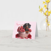 Langharige Dachshund Valentijnkaart Kaart (Gele Bloem)