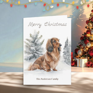 Langharige Dachshund Worst Hond Vrolijk Kerstfeest Feestdagen Kaart