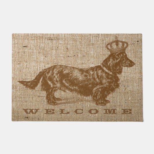 langharige daschund hond w / kroon deurmat (Voorkant)