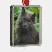 Langharige grijze Russische Blauwe Kat Metalen Ornament (Rechts)