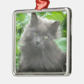 Langharige grijze Russische Blauwe Kat Metalen Ornament (Links)