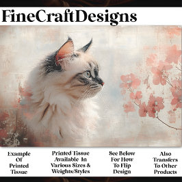 Langharige kat, Bleke koraalbloemen BP8A Decoupage Tissuepapier