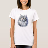 Langharige kat in waterverf t-shirt (Voorkant)