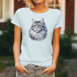 Langharige kat in waterverf t-shirt