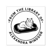 Langharige kat op bed Bibliotheek Boek Naam Zelfinktende Stempel (Design)