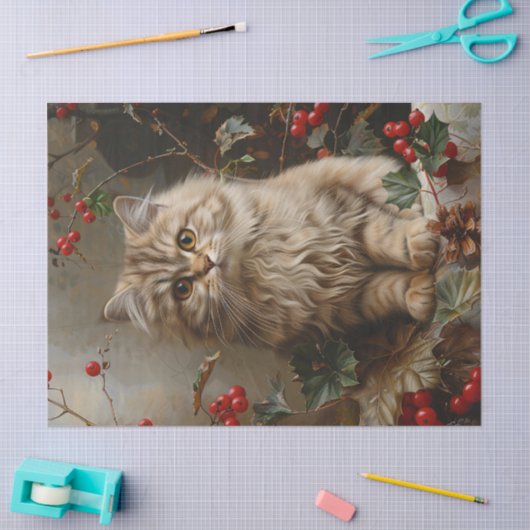  langharige kitten schilderij decoupage tissuepapier (Craft)