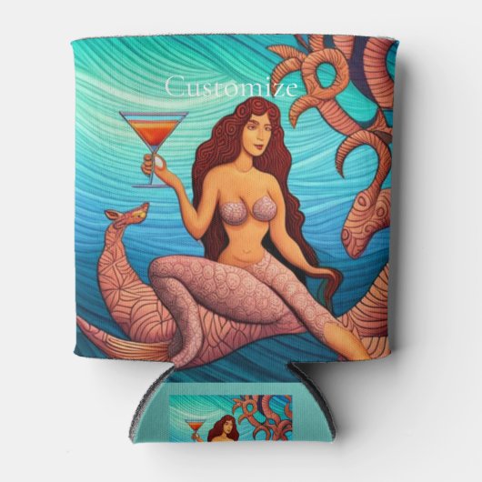 langharige Martini zeemeermin Thunder_Cove Blikjeskoeler (Voorkant)