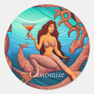 langharige Martini zeemeermin Thunder_Cove Ronde Sticker