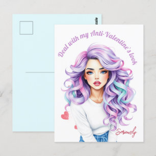 Langharige rebel beauty`s Anti-Valentijn gewoonte Briefkaart