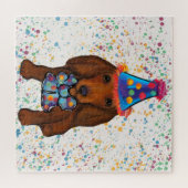 Langharige rode dachshond legpuzzel (Horizontaal)