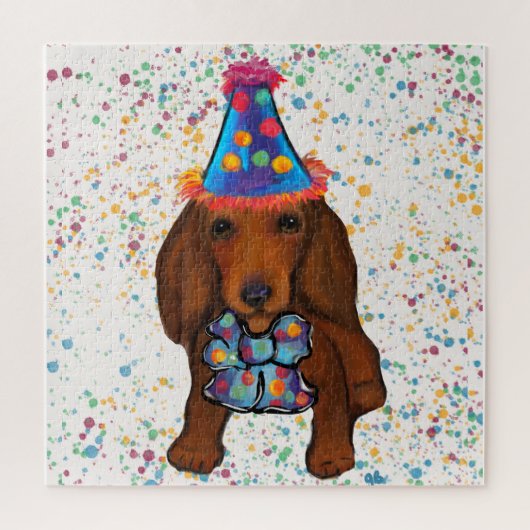 Langharige rode dachshond legpuzzel (Verticaal)