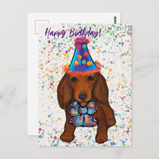 Langharige rode dachshund      briefkaart (Voorkant / Achterkant)