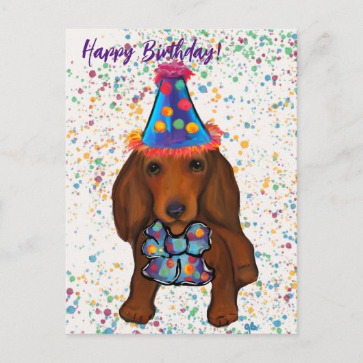 Langharige rode dachshund      briefkaart (Voorkant)