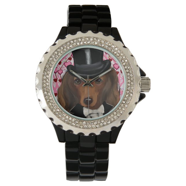 Langharige rode Doxie Horloge (Voorkant)