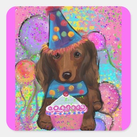 LANGHARIGE RODE DOXIE VIERKANTE STICKER (Voorkant)
