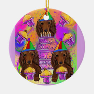 Langharige Roodharige Doxies Keramisch Ornament
