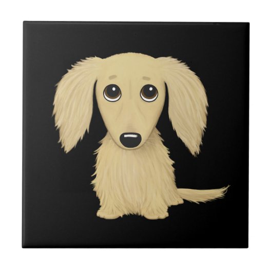 Langharige roomkleurige Dachshund Puppy Tegeltje (Voorkant)