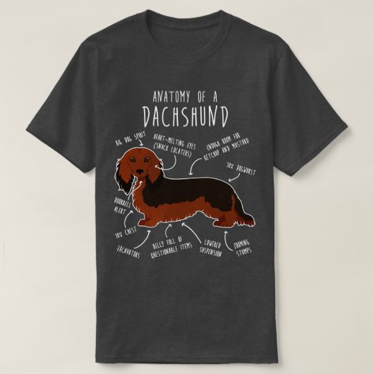 Langharige Sable Dachshund Hond Anatomie T-shirt (Design voorkant)