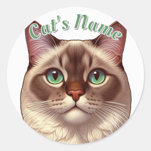 langharige Siamese kat · Voeg een naam toe Ronde Sticker (Voorkant)