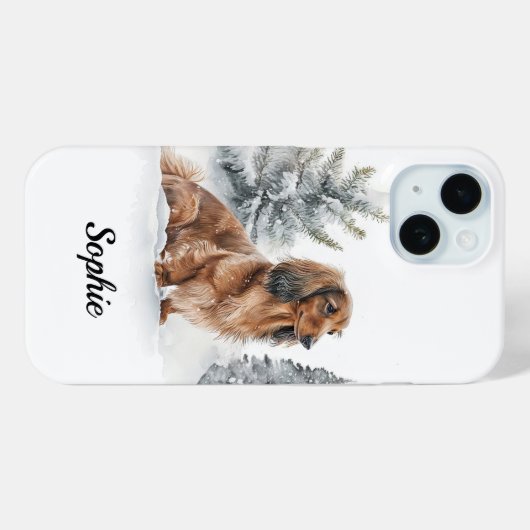 langharige teckel doxie worstenhond in sneeuw Case-Mate iPhone case (Achterkant (horizontaal))