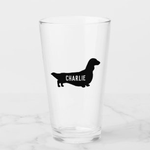 Langharige teckel hond silhouet gepersonaliseerd glas