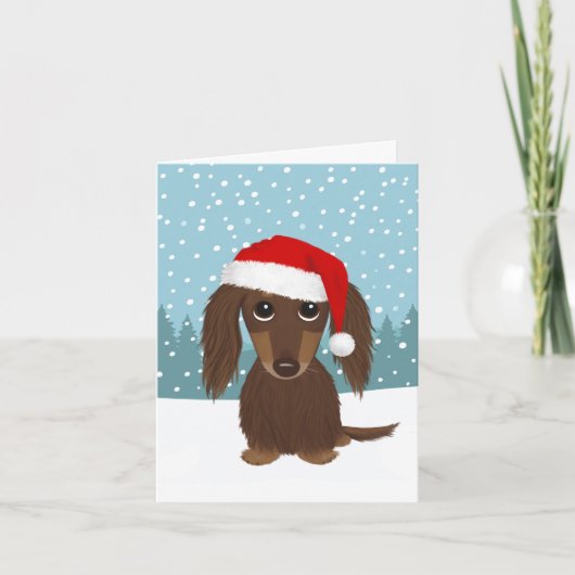 Langharige Zwart en Tan Dachshund Kerstmis Feestdagen Kaart (Voorkant)