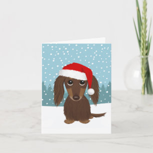 Langharige Zwart en Tan Dachshund Kerstmis Feestdagen Kaart
