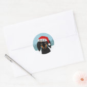 Langharige Zwart en Tan Dachshund Kerstmis Ronde Sticker (Envelop)