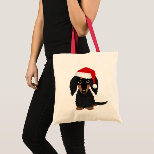 Langharige Zwart en Tan Dachshund Kerstmis Tote Bag (Voorkant (product))
