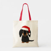 Langharige Zwart en Tan Dachshund Kerstmis Tote Bag (Achterkant)