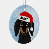 Langharige Zwart en Tan Dachshund Santa Custom Keramisch Ornament (Rechts)
