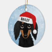 Langharige Zwart en Tan Dachshund Santa Custom Keramisch Ornament (Links)