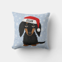 Langharige Zwart en Tan Dachshund Santa Custom Kussen