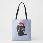 Langharige Zwart en Tan Dachshund Santa Custom Tote Bag (Voorkant)